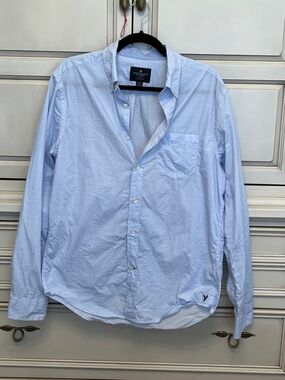 American Eagle Outfitters Light Blue Dotted Button-Down Shirt